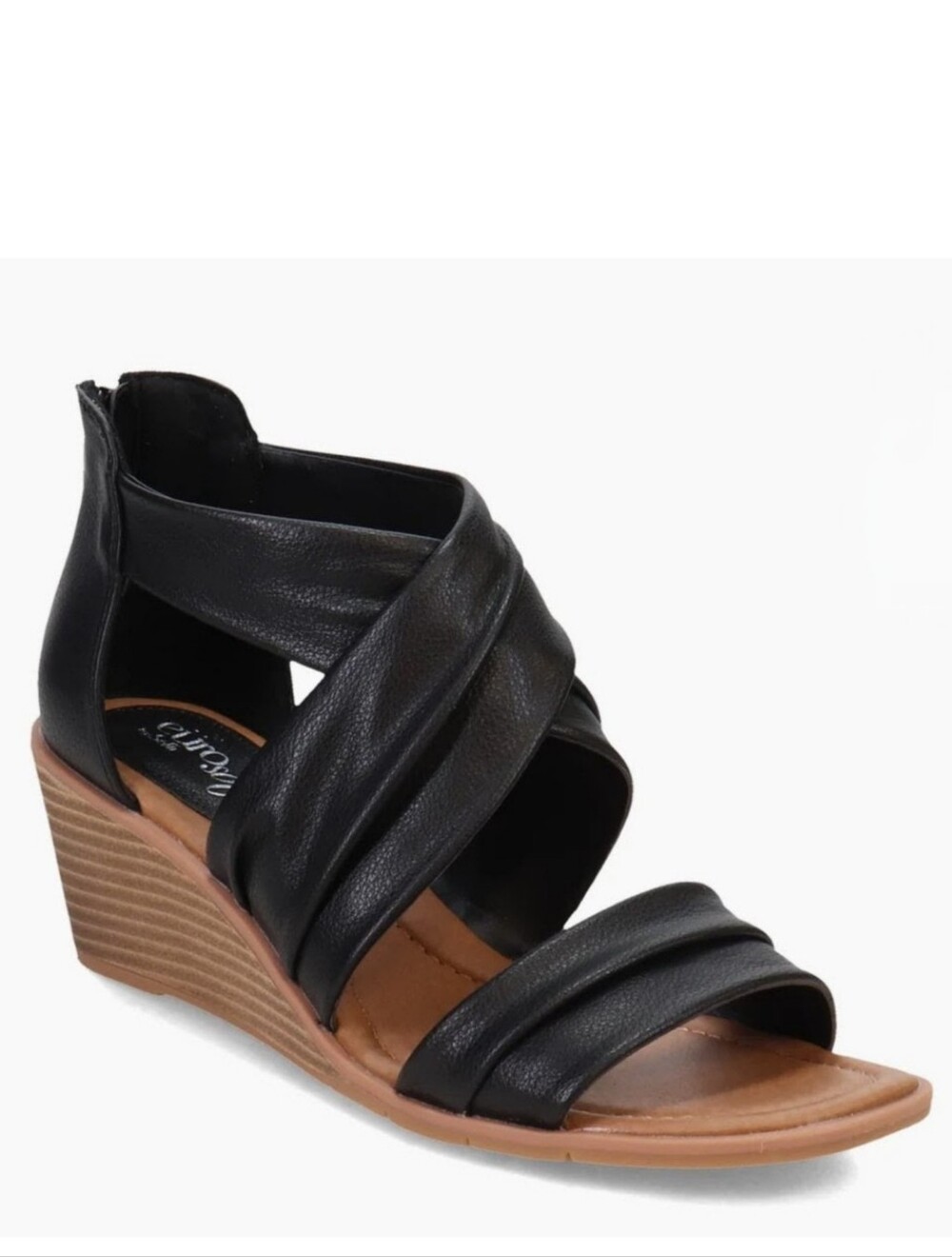 Eurosoft by Sofft Women's Ginnifer  Cross-Band Wedge Zip-up Sandals Black 6